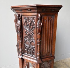 Vintage French Gothic Revival Cabinet/Console/Sideboard, Highly Carved Oak Wood