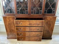 Vintage Mahogany Breakfront China Cabinet With Drop Down Secretary Desk.
