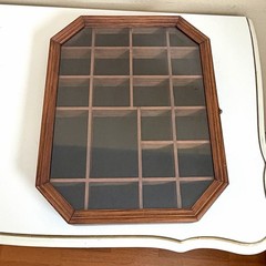 Vintage Wood Glass Curio Display Cabinet Shadow Box 22 Slots Wall Mount SMC 15”