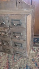 Antique Old Primitive Wood 12 Drawer Apothecary Spice Storage Cabinet 16″