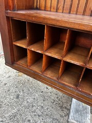 WOW vintage antique mahogany post Office work cabinet 83” L x 101” H x 15.5” D