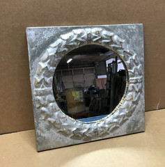 Decorative Salvaged Tin Ceiling 13″ Sq. Wreath Metal Silver Mirror Old 628-26B