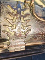 Antique Copper/Brass With Cast iron Support Cabinet Chest Jewelry Box, Heavy.