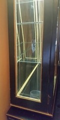 Unusual Shaped Black Lacquer 2 Piece China Cabinet Slender W/ Light & Gold Rope