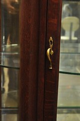Antique American Empire Victorian Oak Wood Bowed Glass China Cabinet Curio