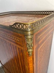 Exquisite Louis XVI-Style Marquetry Cabinet with Brass Gallery and Marble Top