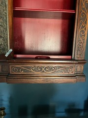 Antique Wall Cabinet Secret Compartment Hidden Drawer Carved Wood Glass Door