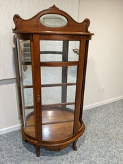 Antique English Oak Half-Round Curved Curio Display Cabinet *Missing Glass Panel
