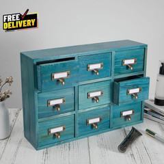 9 Drawers Library Card Catalog Cabinet with Labels Apothecary Cabinet Tabletop..