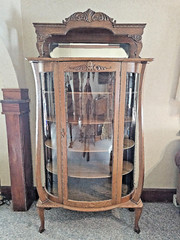 Antique Victorian Art Nouveau triple Curved glass Oak China curio cabinet