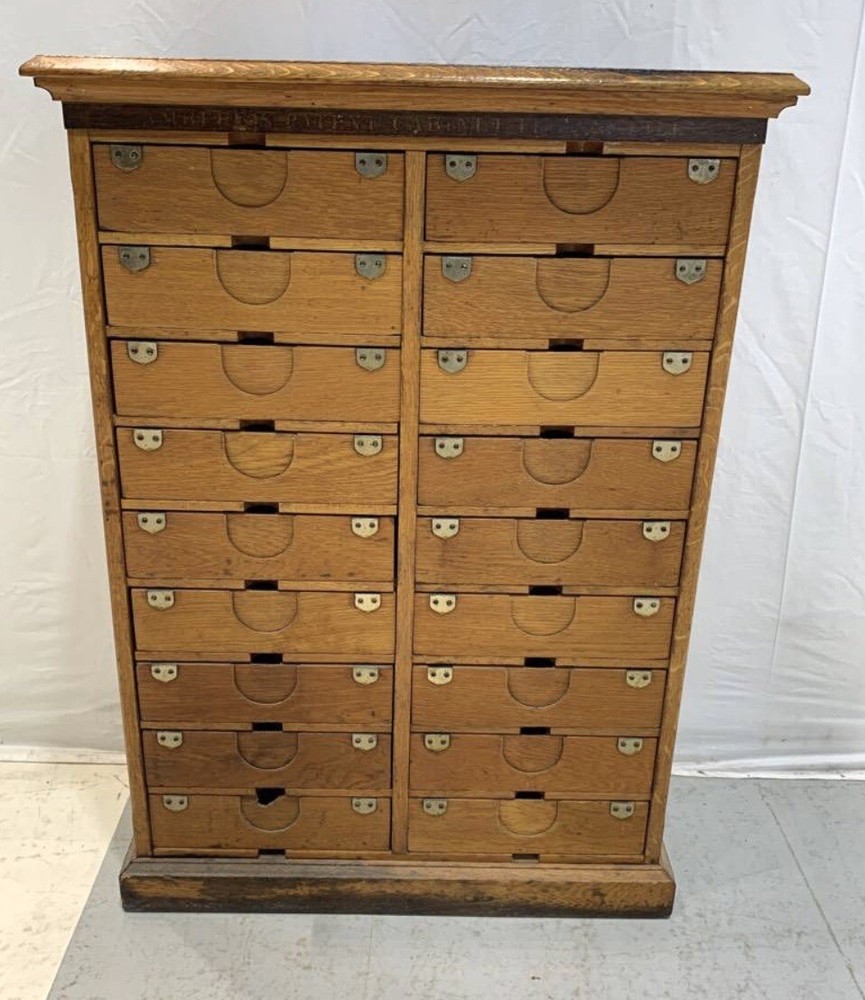 Antique 19th Century Amberg’s Oak Postal Service Letter File Cabinet 30x13x43