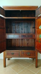 Hand Carved Sculptured End of Qing Dynasty Antique Chinse Cabinet