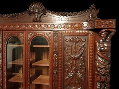 ANTIQUE FINEST MAGNIFICENT R. J. HORNER RENAISSANCE FIGURAL BOOKCASE CABINET