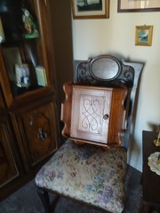 Antique Victorian Ornate Carved “Crop Circle” Pattern Wood Corner Cabinet
