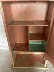 Shabby Antique Oak Medicine Cabinet Beveled Mirror Pink Cottage Chic Vtg 47-26E