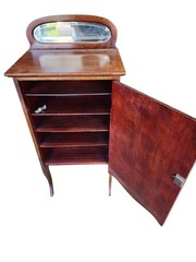 Antique Sheet Music Cabinet Wooden File Craft Mirror Top & Original Key