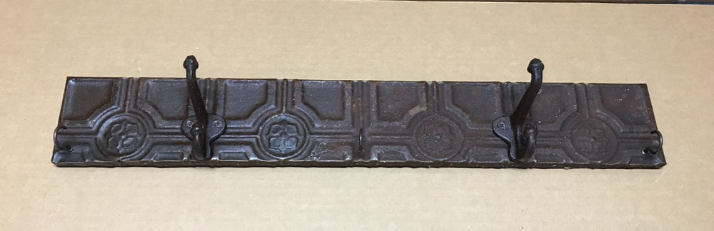 VTG Decorative Hat & Key Rack Rust 23″ Tin Ceiling Metal 2 Hook Old 609-26B