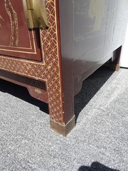Vintage Chinese Asian Burgundy Lacquer Floral Chinoiserie Cabinet ~ Side Table