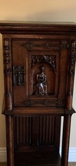 Antique Carved Wood French Gothic Oak Music Cabinet