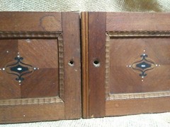2 CUPBOARD Doors Carved Trim antique Inlay mother of pearl spanish Mexico rococo