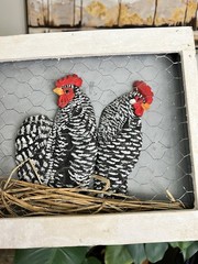 Vintage Rustic Farmhouse 3D Hen Rooster Wall Art 11x12in Barred Plymouth Rock