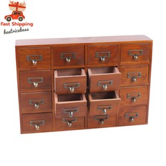 16 Drawers Vintage Wood Apothecary Medicine Cabinet Label Holder Card Catalog