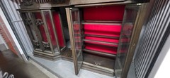 Antique 108” Breakfront China Cabinet w/ Mirror, Crown & Glass Shelves – Pickup
