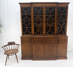 Charak Mahogany Inlaid Individual Bubble Glass Butlers Desk Breakfront Cupboard