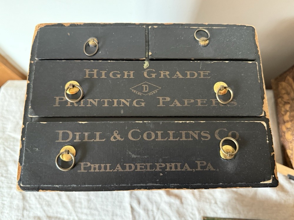Antique Advertising Cabinet Dill & Collins High Grade Printing Paper Phila Wood+