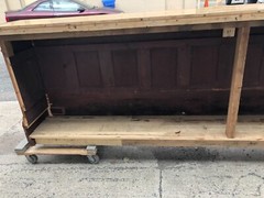 custom made bar salvaged wainscot & bowling alley slab CRAFT beer room 12’ 8”x42