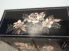 Vintage Chinese Asian Black Lacquer Chinoiserie Cabinet Side Table