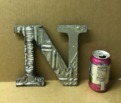 Decorative Salvaged Tin Ceiling 8″ Patchwork Shabby Silver Letter N Old 200-26B