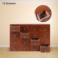 16 Drawers Wood Apothecary Medicine Cabinet Label Holder Organizer Card Catalog