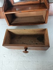 vintage wall hanging cabinet shaving medicine mirror carved wood hooks