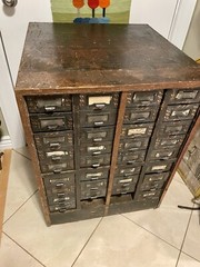 1920’s Yawman & Erbe 36 Drawer Parts Chest, Oak Cabinet, Japanned Metal Drawers