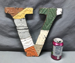 Decorative Salvage Tin Ceiling 12″ Patchwork Metal VTG Letter V Old 277-25B