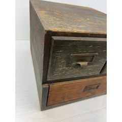 Vintage Green Wood 3 Drawer File Cabinet Rustic Industrial Storage Card Catalog