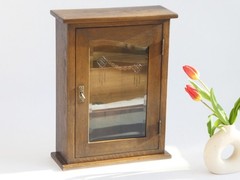 Antique Oak Cabinet with Beveled Glass Door Art Deco Apothecary Cut Floral Glass