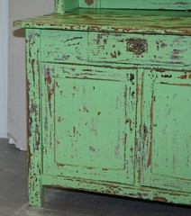 HAND PAINTED VICTORIAN DISTRESSED GREEN DRESSER BOOKCASE OR KITCHEN CUPBOARD
