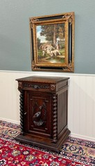 Antique French Jam Cabinet Cupboard Pedestal Barley Twist Drawer Oak Pheasant