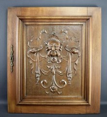 French Antique Hand Carved Wood Cupboard Chimera Head and Mascaron 19th