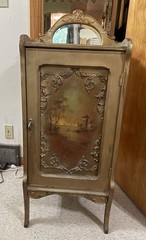 1800’s Gilded Hand Painted 7-Shelves Vernis Martin Style Beveled Mirror Cabinet