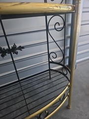 Vintage French Bakers Rack 3 Tier Scrolling Wrought Iron and Brass Etagere