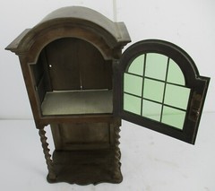 Antique Edwardian Display Cabinet Carved Wood Barley Twist Leaded Glass WOW