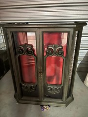 Antique 108” Breakfront China Cabinet w/ Mirror, Crown & Glass Shelves – Pickup