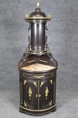 Superb Italian Dark Walnut and Bronze Dore’ Ormolu Corner Cabinet Marble Top