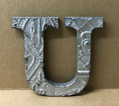 Decorative Salvaged Tin Ceiling 8″ Patchwork Shabby Silver Letter U Old 204-26B