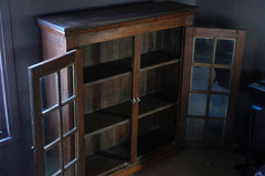 Antique China Cabinet with Brown Oak Wood and Beautiful Glass Doors