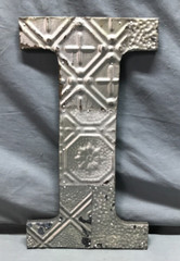 Decorative Salvage Tin Ceiling 16″ Patchwork Silver Metal VTG Letter I 219-25B