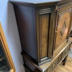 Antique 1900s Jacobean Hand Carved Solid Mahogany Wood Hutch Cabinet – 65”H 39”L